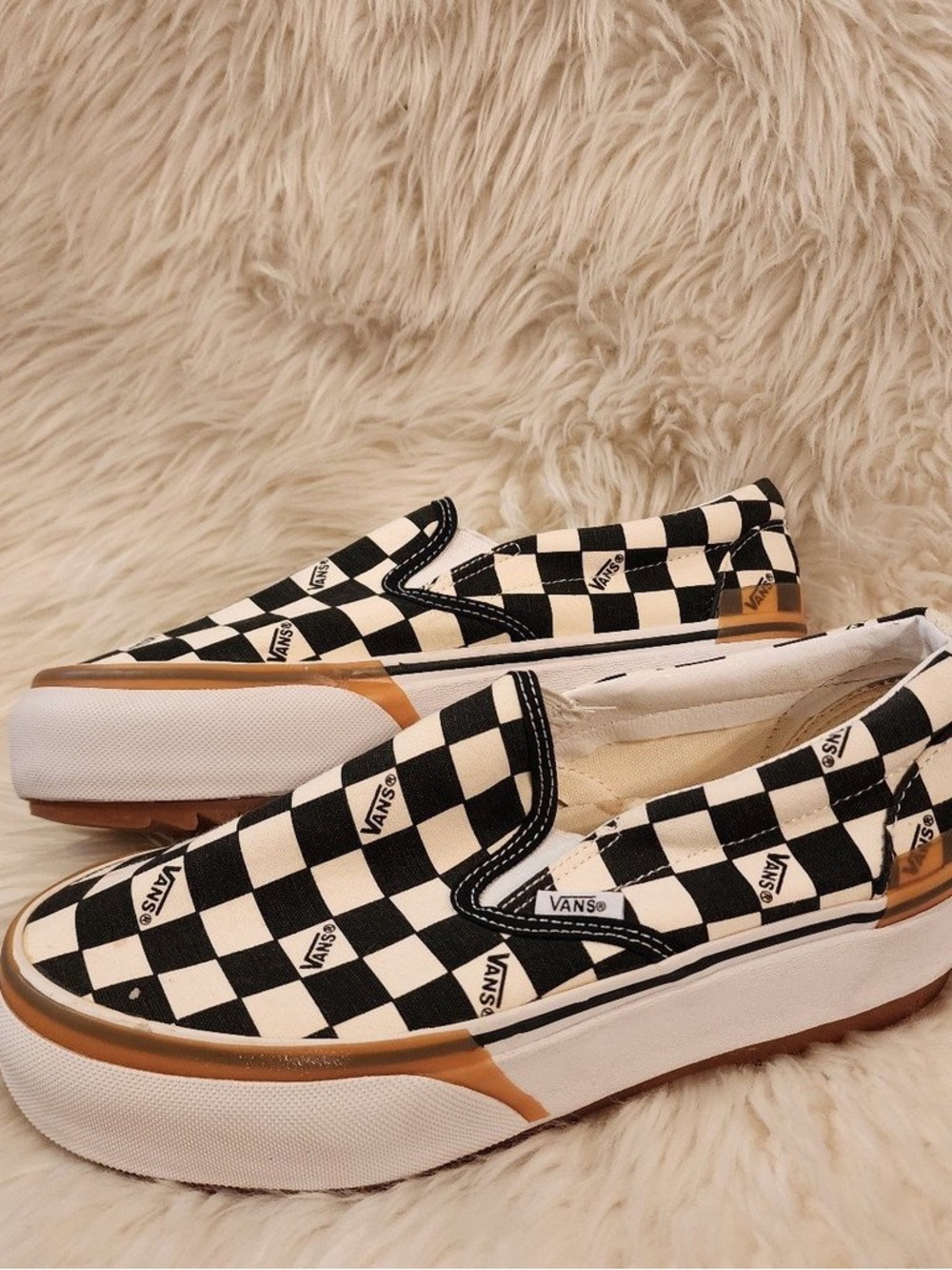 VANS Checkerboard White Black Stacked Slip-Ons Sneakers